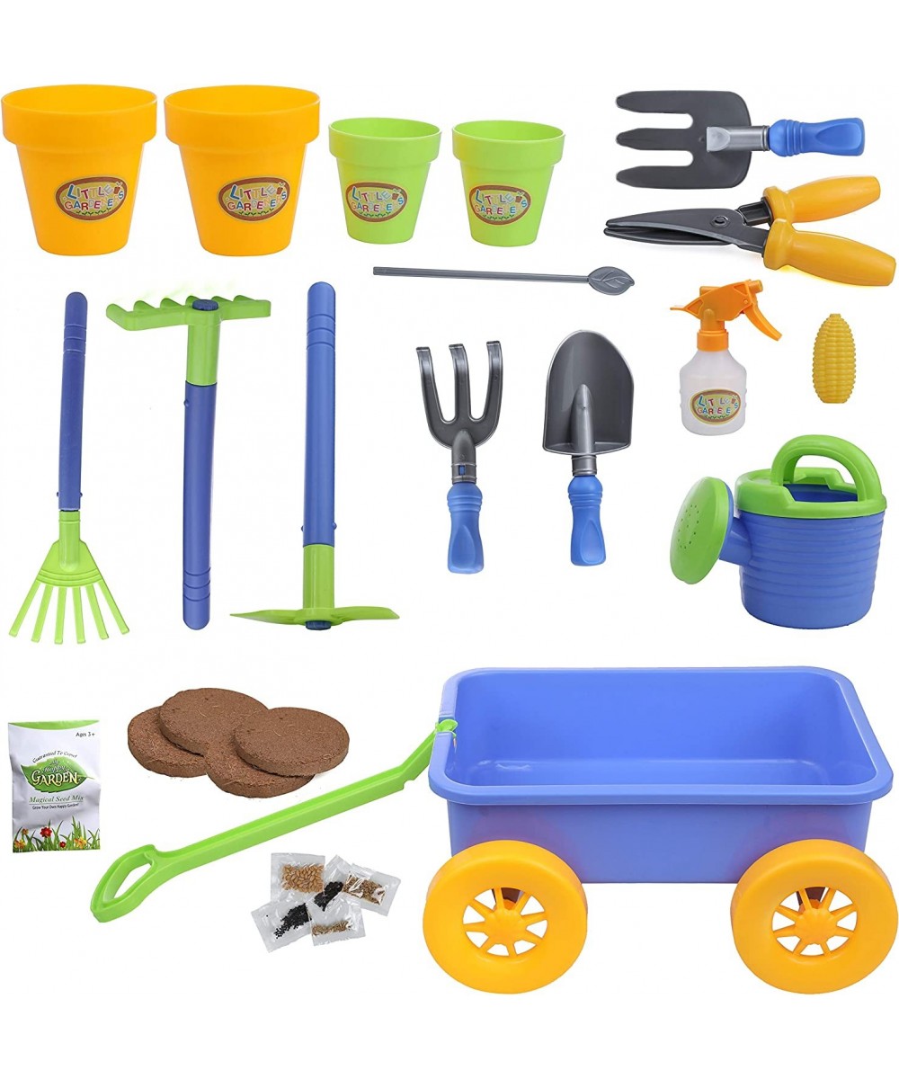 Budding Gardener Wagon and Tool Set for Kids 16 Pieces with Soil Gardening Seeds Water Pail Planting Pots Rake and More Acces...