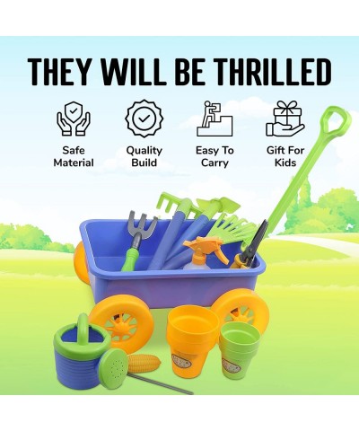 Budding Gardener Wagon and Tool Set for Kids 16 Pieces with Soil Gardening Seeds Water Pail Planting Pots Rake and More Acces...