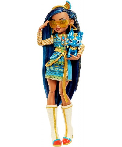 Doll Cleo De Nile with Accessories and Pet Dog Posable Fashion Doll with Blue Streaked Hair $33.17 Dolls