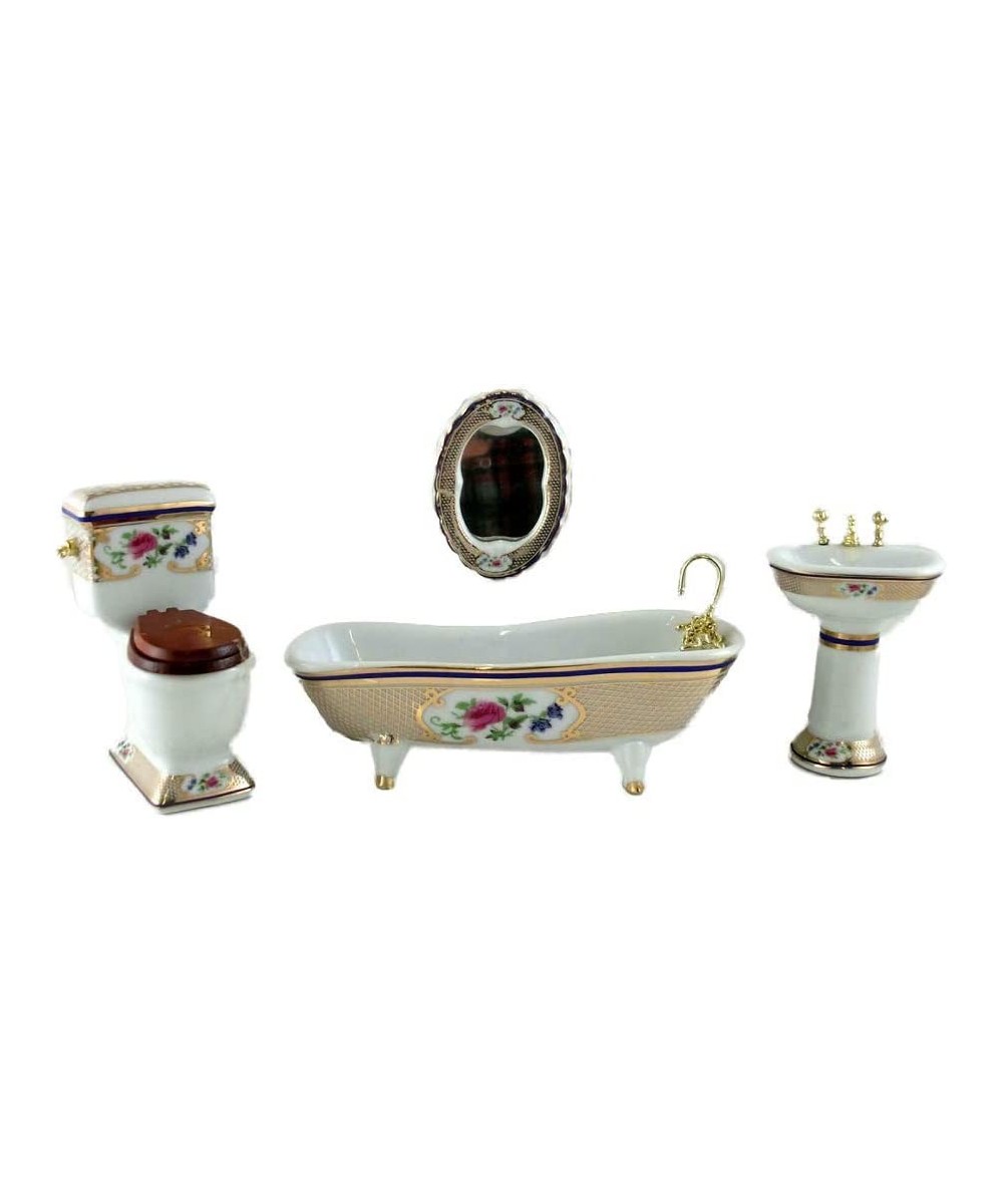 Dollhouse Miniature 1:12 Scale 4 Pc Gold with Floral Trim Bath Set T5371 $59.90 Dollhouse Accessories