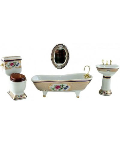 Dollhouse Miniature 1:12 Scale 4 Pc Gold with Floral Trim Bath Set T5371 $59.90 Dollhouse Accessories