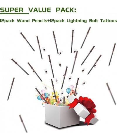 24 Pieces Wand Pencils and Lightning Bolt Tattoos Stickers Wizard Party Supplies Magic Birthday Goody Bag Filler Party Favors...