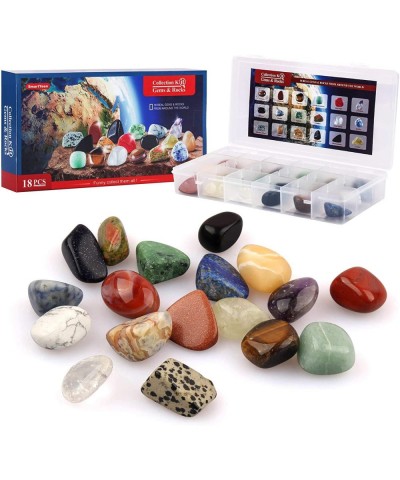 18pcs Rock Collection for Kids Gemstones & Rocks Set with Educational Information Sheet and Display case Science Gift for Boy...