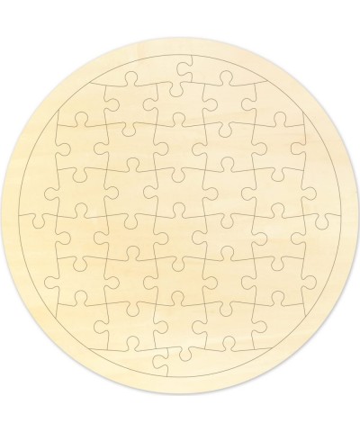 Blank Puzzle Round Shape with 38 Pieces to Draw on Each Piece is Unique Blank Wooden Jigsaw Puzzles with Puzzle Tray for Craf...