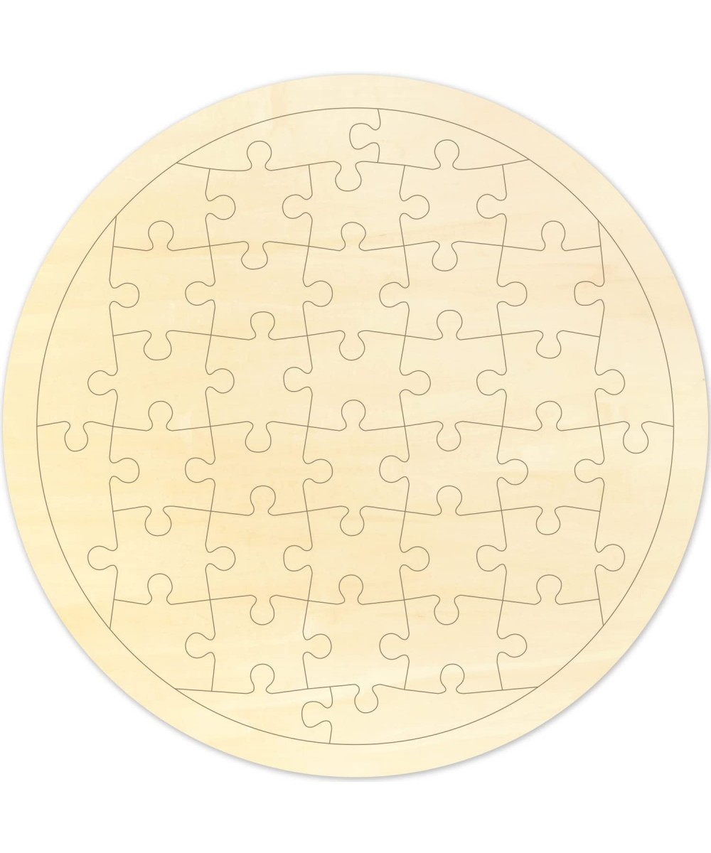 Blank Puzzle Round Shape with 38 Pieces to Draw on Each Piece is Unique Blank Wooden Jigsaw Puzzles with Puzzle Tray for Craf...