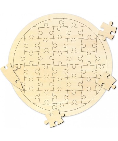 Blank Puzzle Round Shape with 38 Pieces to Draw on Each Piece is Unique Blank Wooden Jigsaw Puzzles with Puzzle Tray for Craf...