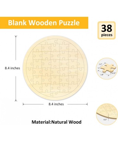 Blank Puzzle Round Shape with 38 Pieces to Draw on Each Piece is Unique Blank Wooden Jigsaw Puzzles with Puzzle Tray for Craf...