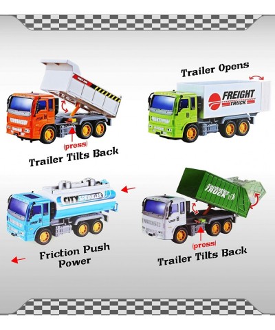 Friction Utility Vehicle Pack - Includes Freight Garbage Water Tank & Construction Toy Trucks for Kids Fun Pretend Play City ...