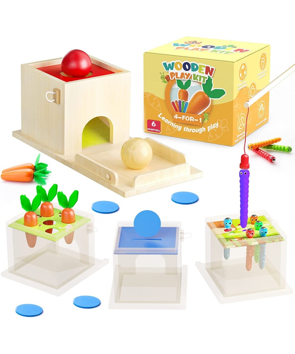 4 in 1 Educational Montessori Toys for 1 2 Year Old Include Object Permanence Box Magnetic Worm Game Carrot Harvest Toy Coin ...