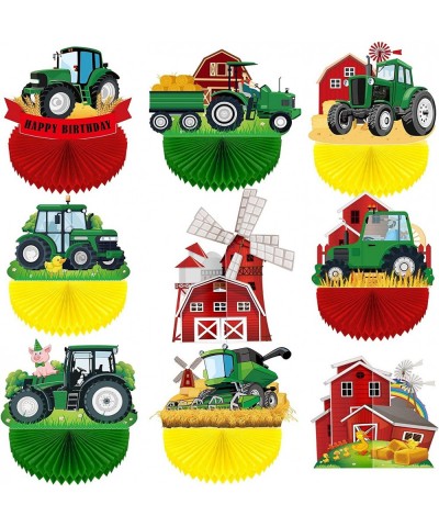 9 Pcs Tractor Honeycomb Table Centerpiece Farm Green Tractor Themed Birthday Party Supplies Tractor Lawn Party Decorations An...