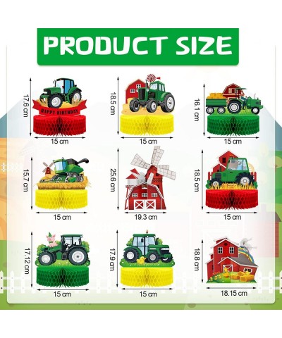 9 Pcs Tractor Honeycomb Table Centerpiece Farm Green Tractor Themed Birthday Party Supplies Tractor Lawn Party Decorations An...