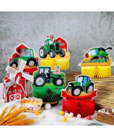 9 Pcs Tractor Honeycomb Table Centerpiece Farm Green Tractor Themed Birthday Party Supplies Tractor Lawn Party Decorations An...