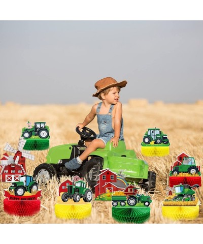 9 Pcs Tractor Honeycomb Table Centerpiece Farm Green Tractor Themed Birthday Party Supplies Tractor Lawn Party Decorations An...