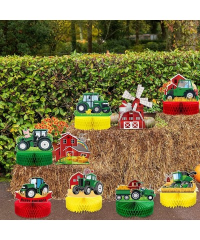 9 Pcs Tractor Honeycomb Table Centerpiece Farm Green Tractor Themed Birthday Party Supplies Tractor Lawn Party Decorations An...