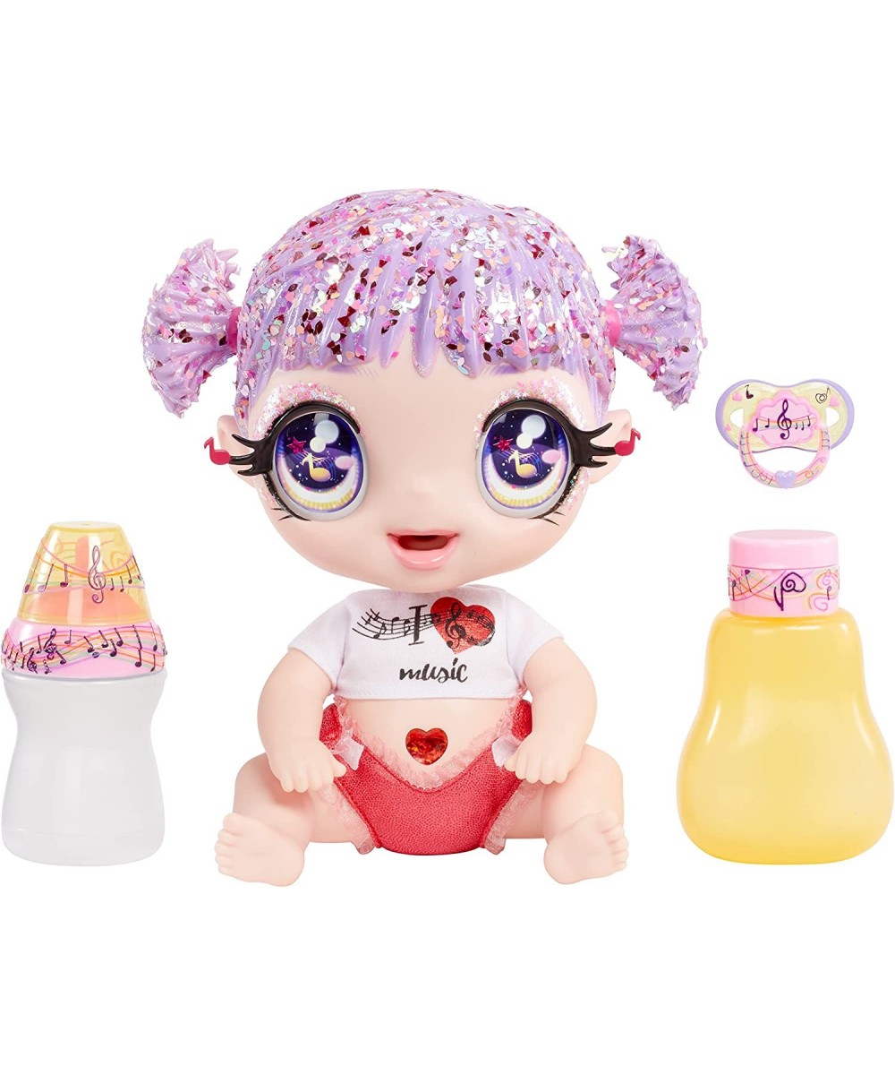 MGA'S Glitter Babyz Melody Highnote Baby Doll with 3 Magical Color Changes Lavender Glitter Hair Music Outfit Diaper Bottle P...