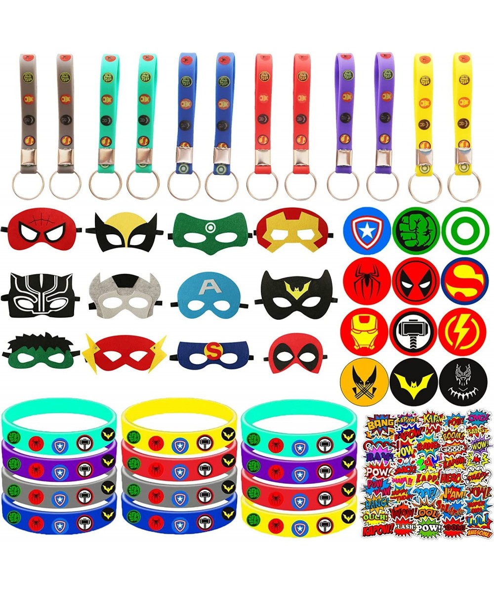 98 Pcs Superhero Party Favor for Kids - Bracelets Keychains Masks Pin Badges Stickers Superhero Themed Party Supplies Superhe...