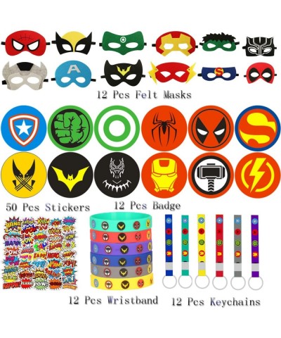 98 Pcs Superhero Party Favor for Kids - Bracelets Keychains Masks Pin Badges Stickers Superhero Themed Party Supplies Superhe...