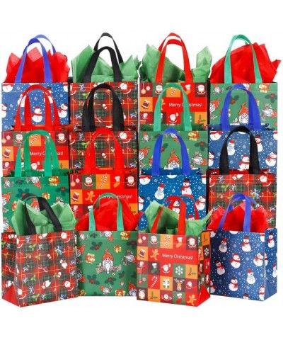 16 Pack Small Christmas Gift Bags with Tissue Paper Non-Woven Christmas Treat Bags Reusable Tote Bags with Handles for Kids C...