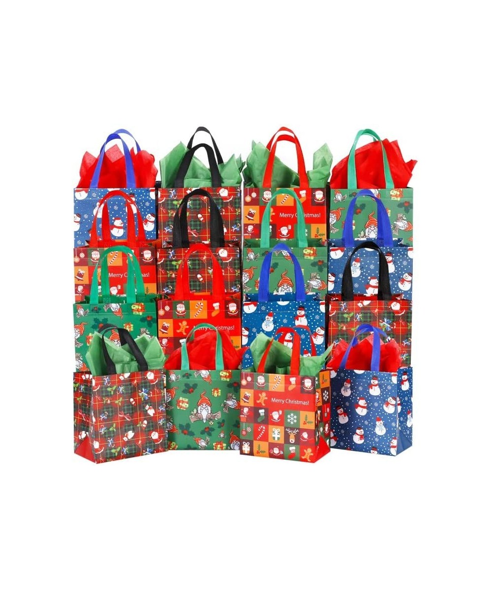 16 Pack Small Christmas Gift Bags with Tissue Paper Non-Woven Christmas Treat Bags Reusable Tote Bags with Handles for Kids C...