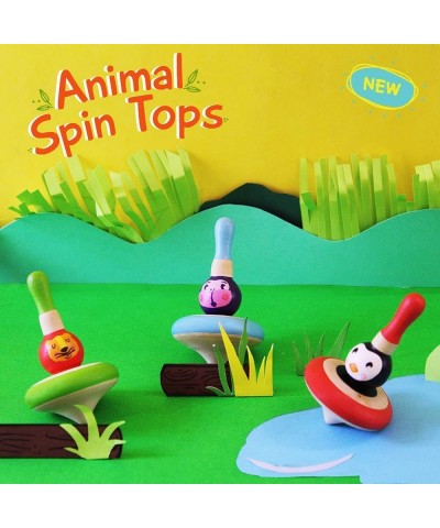 Wooden Animal Spin Tops (3 Pcs) - Organic Spinning Toy for Balance & Coordination Skills - Gyroscope Fidget Spinner Perfect f...