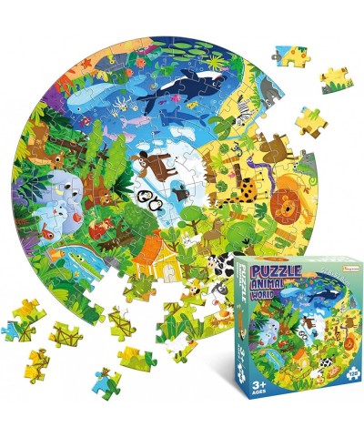 Floor Puzzle for Kids 128 Pcs Animal World Puzzle Round Design to Increase The Fun of Jigsaw Puzzle Raising Children Recognit...