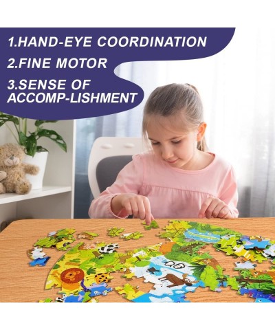 Floor Puzzle for Kids 128 Pcs Animal World Puzzle Round Design to Increase The Fun of Jigsaw Puzzle Raising Children Recognit...