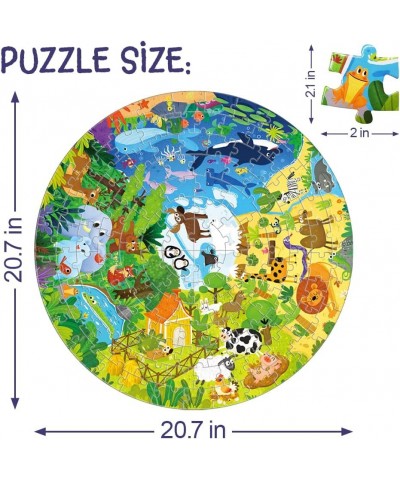 Floor Puzzle for Kids 128 Pcs Animal World Puzzle Round Design to Increase The Fun of Jigsaw Puzzle Raising Children Recognit...