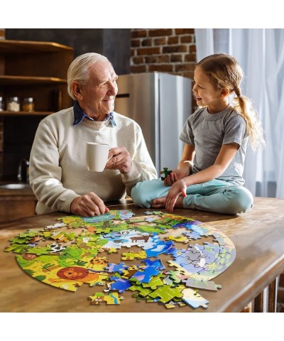 Floor Puzzle for Kids 128 Pcs Animal World Puzzle Round Design to Increase The Fun of Jigsaw Puzzle Raising Children Recognit...