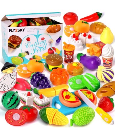 60 Pcs Play Food Toys for Kids Kitchen Pretend Play Accessories Cutting Toys Fruits Food Cake Play Set Christmas Birthday Gif...