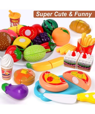 60 Pcs Play Food Toys for Kids Kitchen Pretend Play Accessories Cutting Toys Fruits Food Cake Play Set Christmas Birthday Gif...