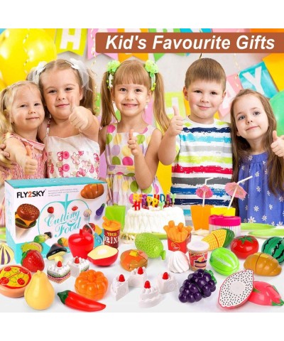 60 Pcs Play Food Toys for Kids Kitchen Pretend Play Accessories Cutting Toys Fruits Food Cake Play Set Christmas Birthday Gif...