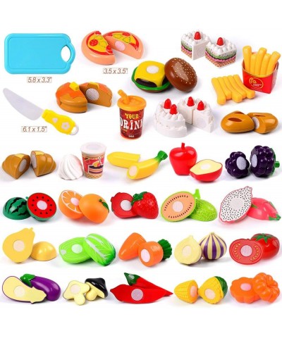 60 Pcs Play Food Toys for Kids Kitchen Pretend Play Accessories Cutting Toys Fruits Food Cake Play Set Christmas Birthday Gif...