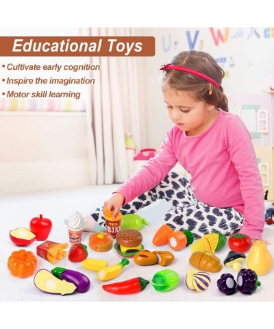 60 Pcs Play Food Toys for Kids Kitchen Pretend Play Accessories Cutting Toys Fruits Food Cake Play Set Christmas Birthday Gif...