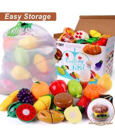 60 Pcs Play Food Toys for Kids Kitchen Pretend Play Accessories Cutting Toys Fruits Food Cake Play Set Christmas Birthday Gif...