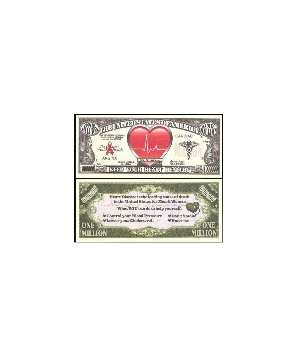 Heart Disease Awareness Million Dollar Novelty Bill - Lot of 100 Bills $51.95 Money & Banking Play Toys