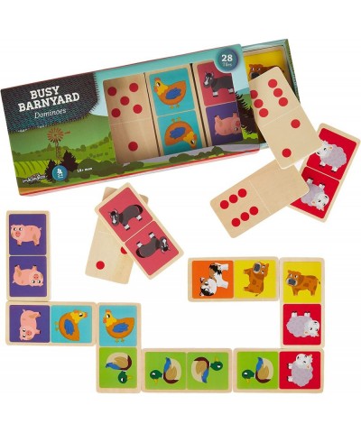 Busy Barnyard Wooden Dominoes - Reversible! Classic and Matching Games (28pcs) $26.16 Domino & Tile Games