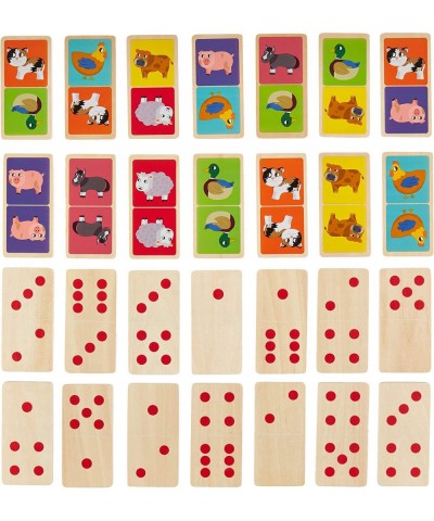 Busy Barnyard Wooden Dominoes - Reversible! Classic and Matching Games (28pcs) $26.16 Domino & Tile Games