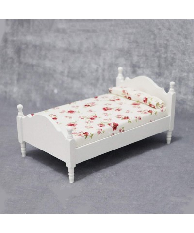 Wooden Scale 1:12 Exquisite Dollhouse Mini Single Bed Decor for Playing Perfect DIY Dollhouse Toy Gift Set White $23.89 Dollh...