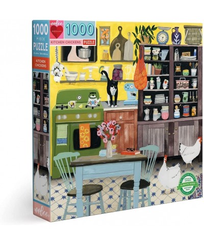 eeBoo: Piece and Love Kitchen Chickens 1000 Piece Square Adult Jigsaw Puzzle High-Quality Puzzle for Adults and Families Glos...