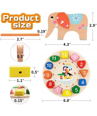 Puzzles for Toddlers 2 Pack Wooden Jigsaw Puzzles Shape Sorting Clock and Wooden Stacking Elephants Montessori Early Learning...