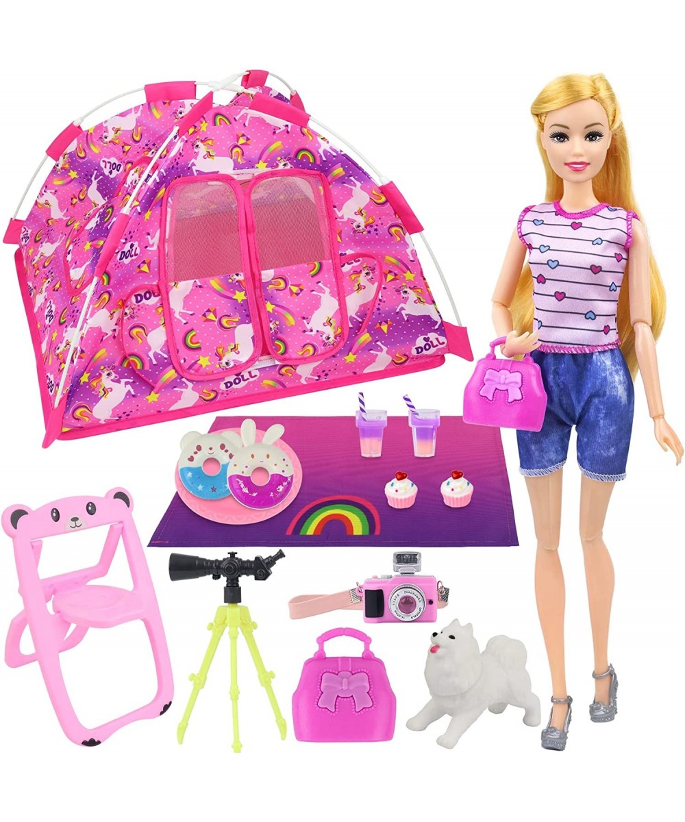 15 Pcs Doll Camp and Accessories Set for 11.5 Inch Girl Doll Include Doll Camp Clothes Chair Camera Drink Cupcake Donut Teles...