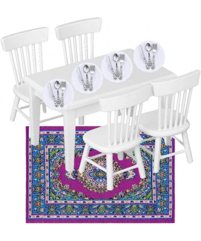 22Pcs Dollhouse Furniture Set 112 Dollhouse Decoration 1Pc Wooden Dining Table and 4Pcs Chair 1Pc Mini Carpet Turkey Rugs 4Pc...