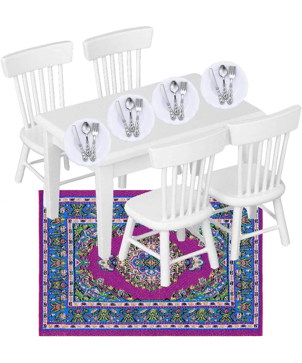 22Pcs Dollhouse Furniture Set 112 Dollhouse Decoration 1Pc Wooden Dining Table and 4Pcs Chair 1Pc Mini Carpet Turkey Rugs 4Pc...