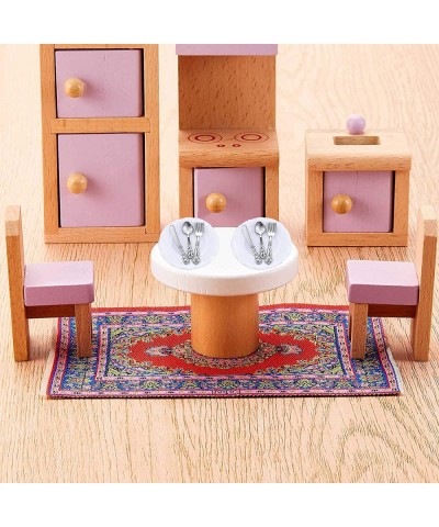 22Pcs Dollhouse Furniture Set 112 Dollhouse Decoration 1Pc Wooden Dining Table and 4Pcs Chair 1Pc Mini Carpet Turkey Rugs 4Pc...