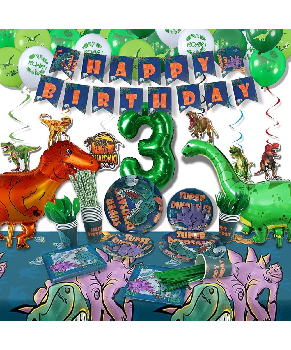 212 Pieces Dinosaur 3rd Birthday Party Supplies Includes Plates Napkins Cups Utensils Tablecloth Swirls Straws Birthday Banne...