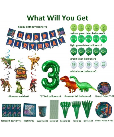 212 Pieces Dinosaur 3rd Birthday Party Supplies Includes Plates Napkins Cups Utensils Tablecloth Swirls Straws Birthday Banne...