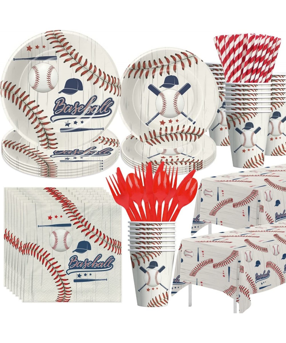 Baseball Party Decorations Tableware - Baseball Birthday Baby Shower Party Supplies Include Plate Cup Napkin Tablecloth Cutle...