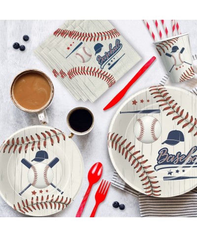 Baseball Party Decorations Tableware - Baseball Birthday Baby Shower Party Supplies Include Plate Cup Napkin Tablecloth Cutle...