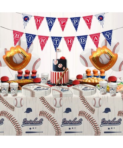 Baseball Party Decorations Tableware - Baseball Birthday Baby Shower Party Supplies Include Plate Cup Napkin Tablecloth Cutle...