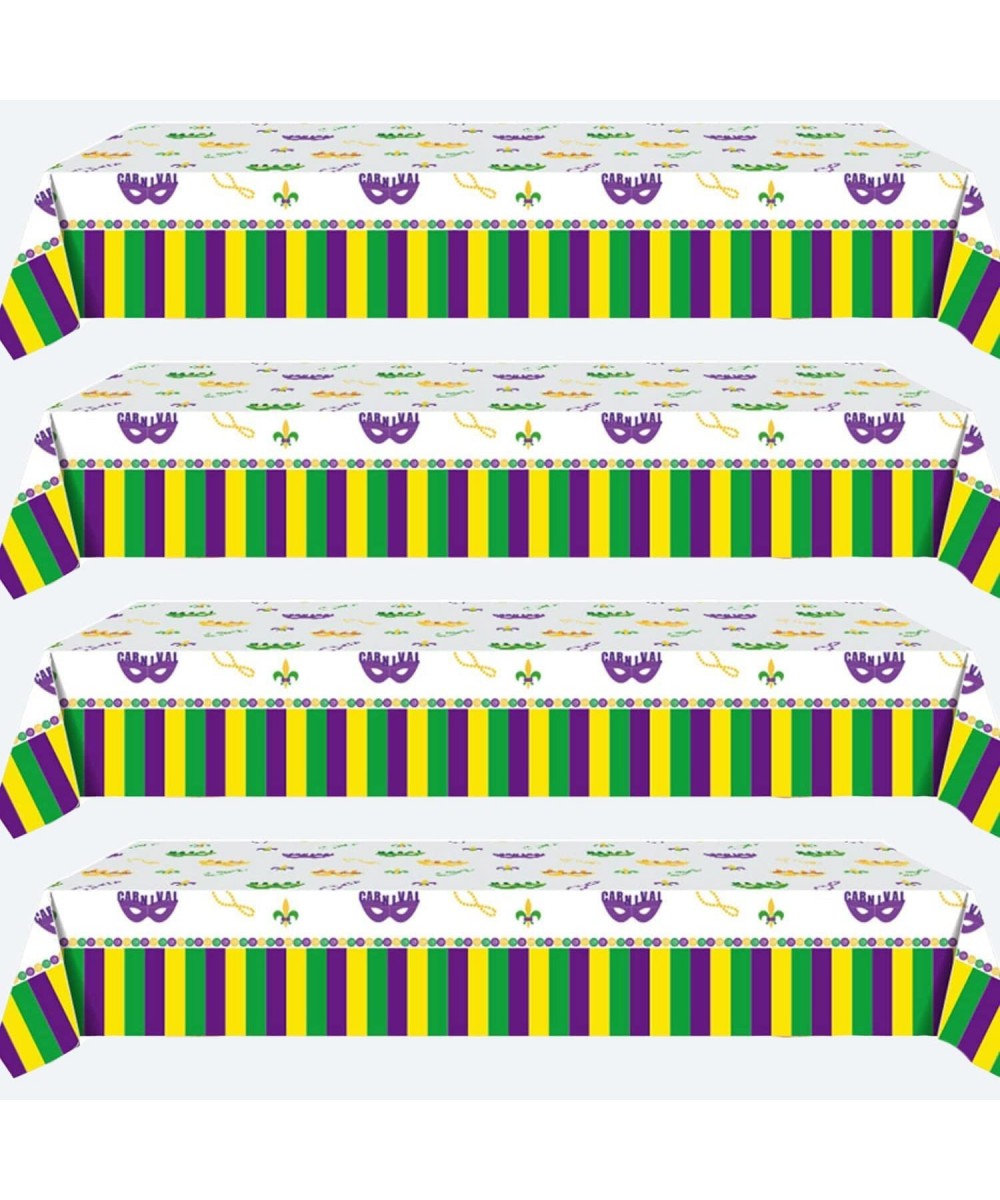 4Pcs Mardi Gras Party Decorations Table Covers - Mardi Gras/ Carnival Birthday Party Decor Supplies Favors Plastic Table Runn...